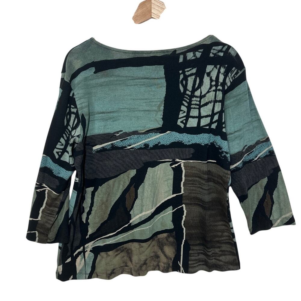 Vintage Y2K Katina Marie Abstract Rhinestone V-Neck Top XL USA Cotton Geometric - Picture 6 of 9